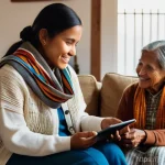 Home 12 캐나다의 원주민 언어 및 문화 보존 노력 - **Prompt:** A heartwarming scene featuring a young Indigenous woman (early 20s), dressed in modern, ...