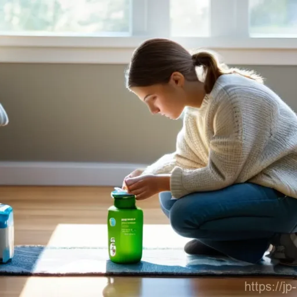 캐나다에서 자연재해 대비하는 방법 - A serene and organized scene inside a modern Canadian home. A young woman, wearing a comfortable swe...