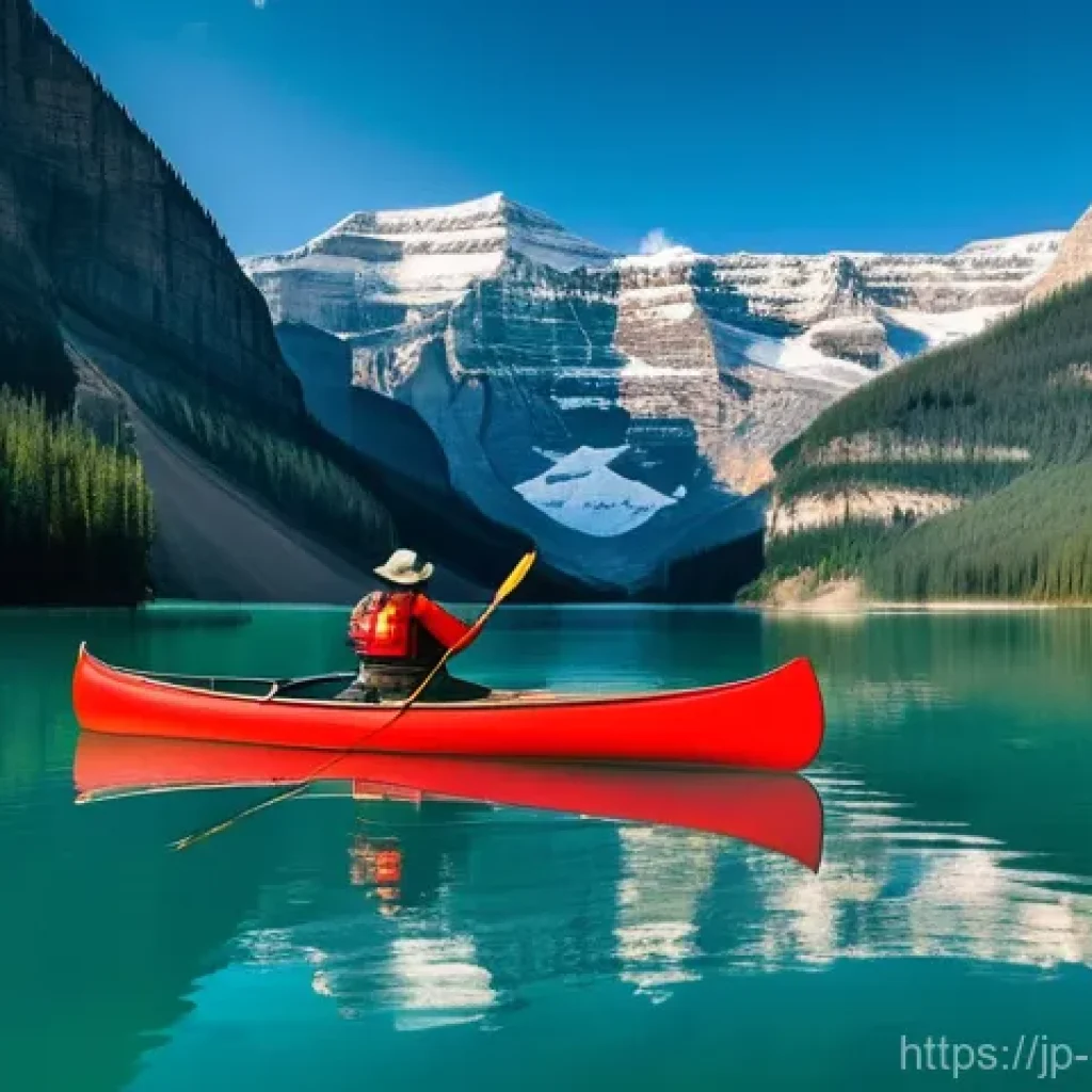 캐나다에서 카누와 카약을 즐기기 좋은 곳 - **Prompt: Serene Emerald Majesty on Lake Louise**
"An aerial wide shot of a lone person graceful...