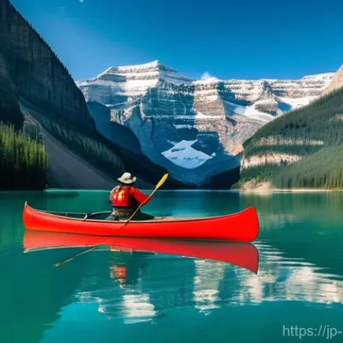 Home 21 캐나다에서 카누와 카약을 즐기기 좋은 곳 - **Prompt: Serene Emerald Majesty on Lake Louise**
"An aerial wide shot of a lone person graceful...