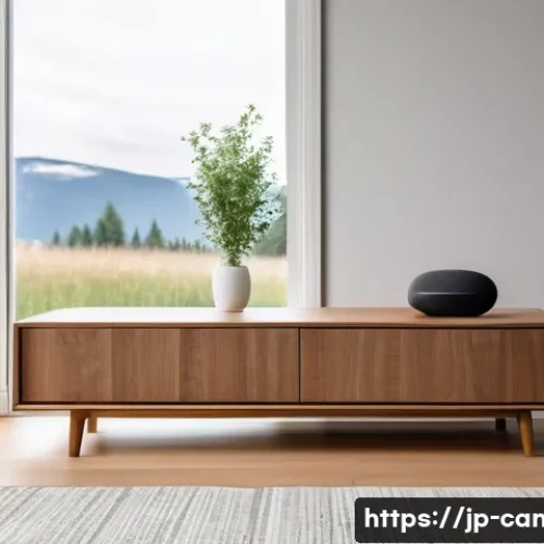 캐나다에서 인기 있는 전자제품 브랜드 - A modern Canadian living room featuring a sleek, minimalist smart speaker with a compact and modern ...