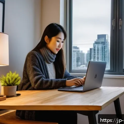 캐나다에서 한 달 생활비 예산 계산하기 - A cozy urban apartment interior in Toronto with a young Japanese woman organizing her living space e...