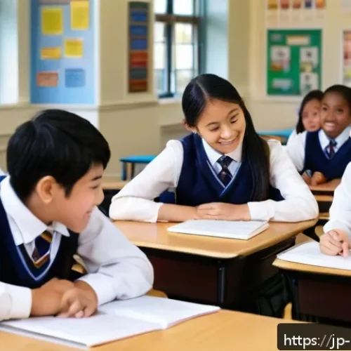 캐나다에서 자녀 교육 및 사립학교 정보 - A bright and welcoming Canadian private school classroom scene, showing diverse students aged around...