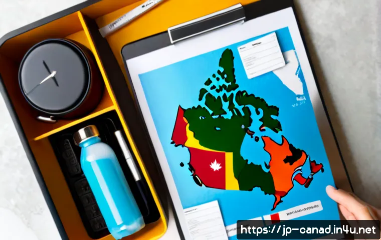 캐나다에서 저렴하게 여행하는 법 - Photorealistic budget traveler planning an affordable Canada trip at a bright apartment desk, open b...